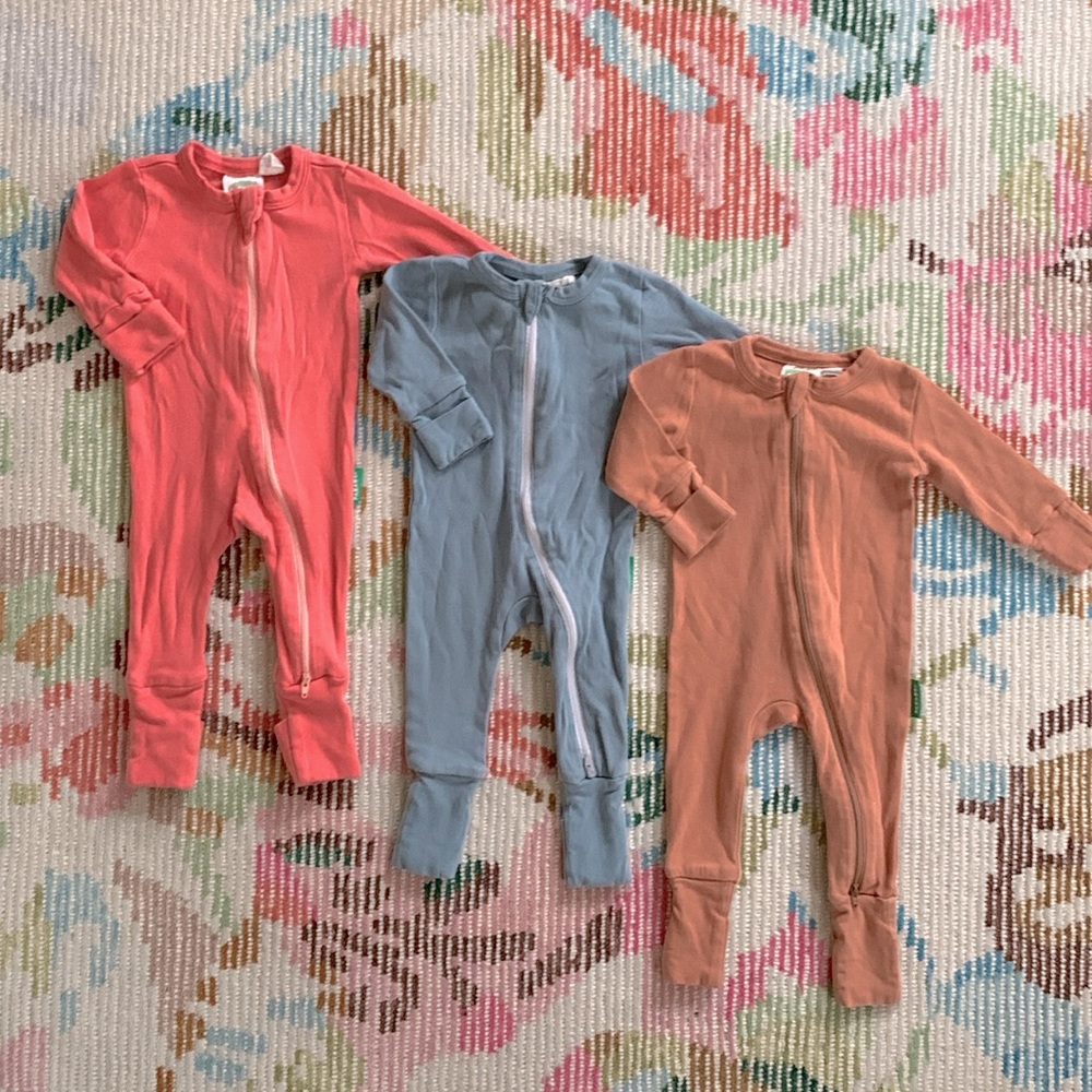 3 Parade Organic 2 Way Zip Rompers 0-3 Months